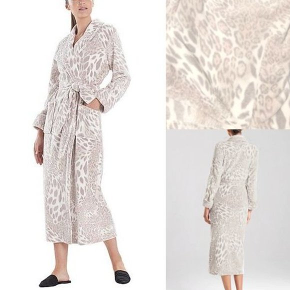 NEW NATORI Women Plush Velour Mixed Jungle Cat Prints Long Sleeve Midi Robe - Picture 1 of 4